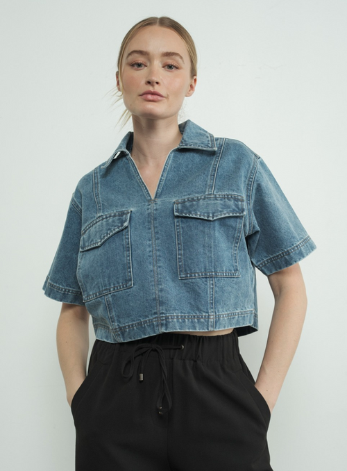 DENIM CROP TOP WITH POCKET