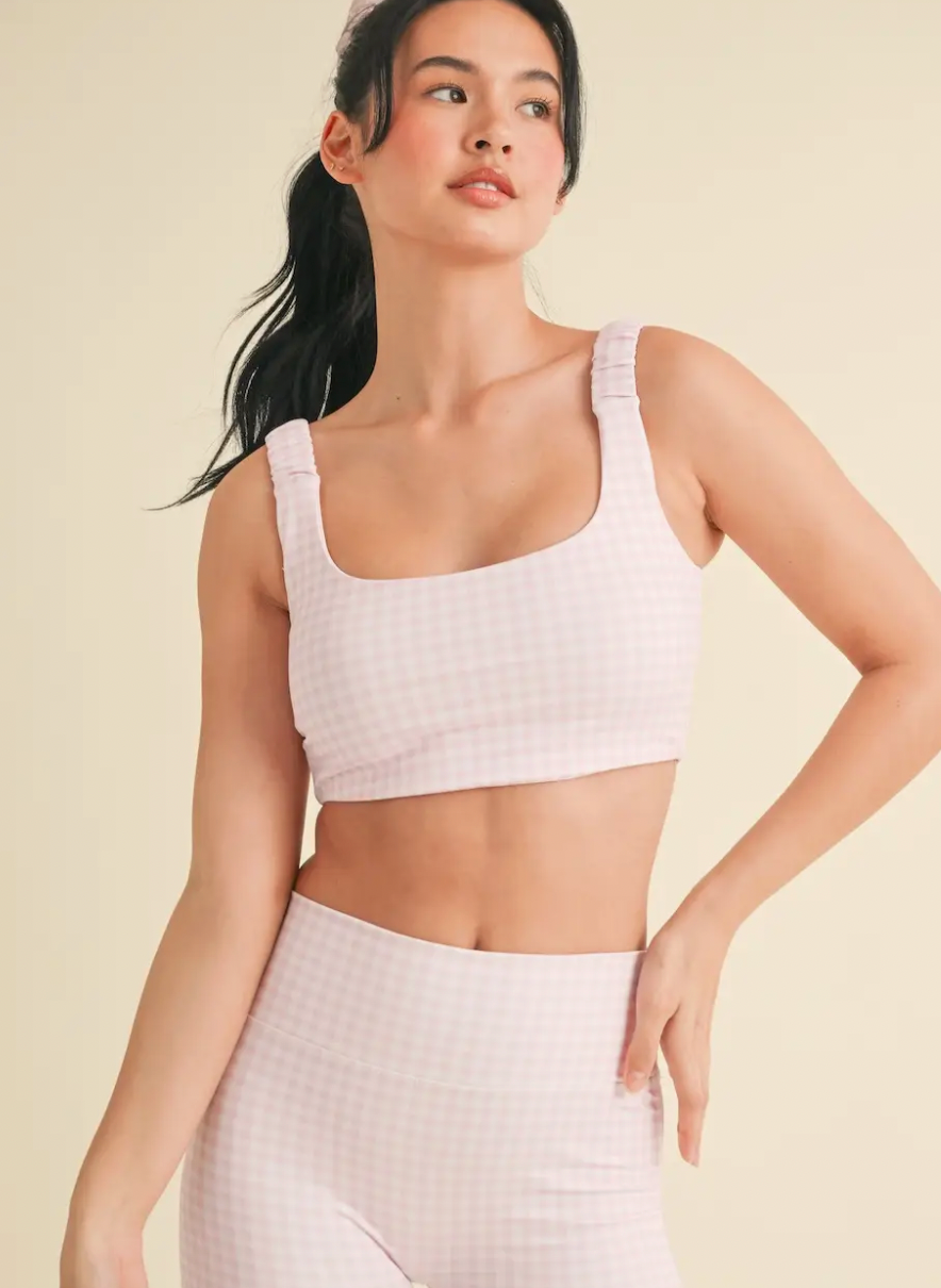 Gingham Print Ruched Bra Top Pink