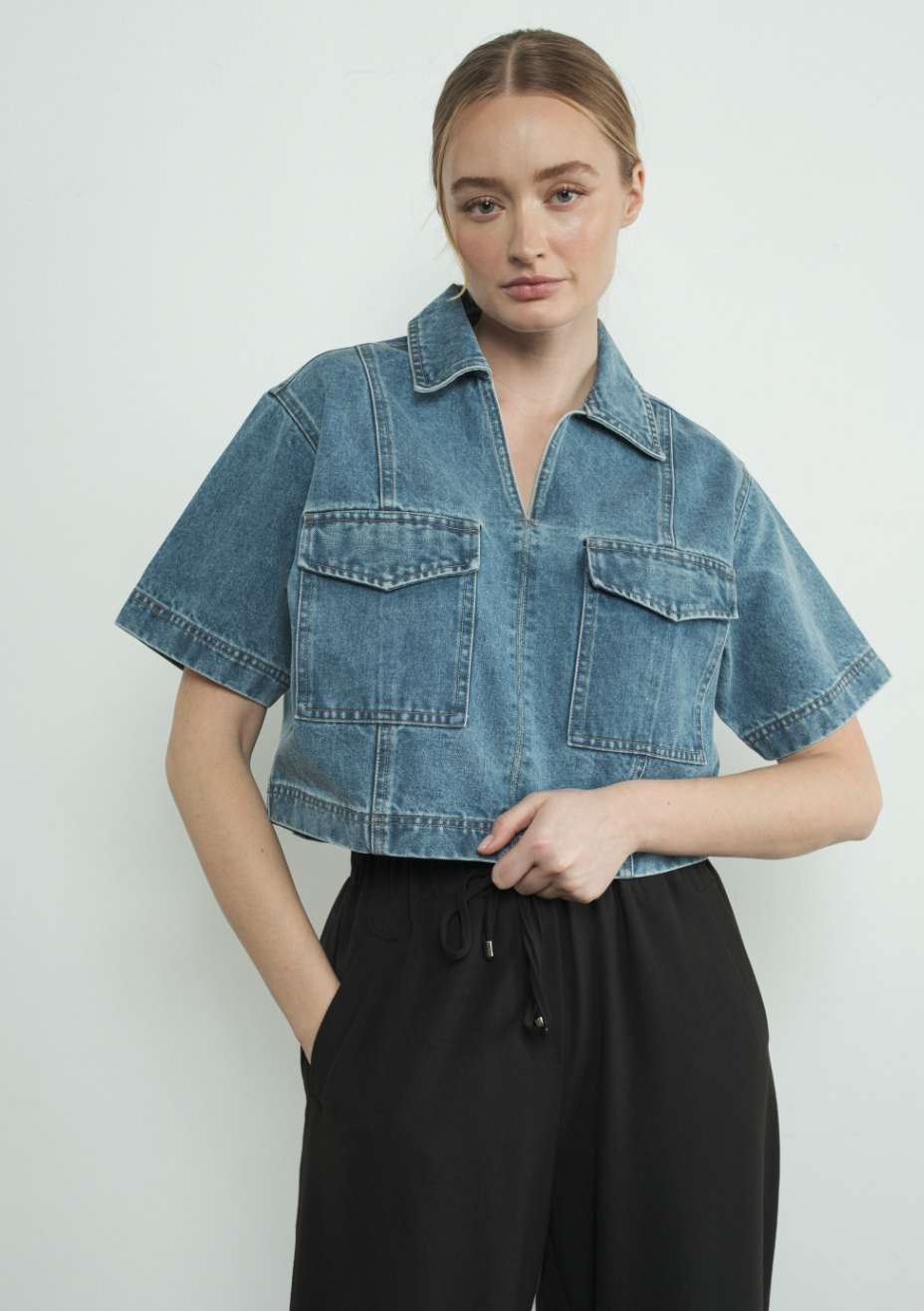 DENIM CROP TOP WITH POCKET