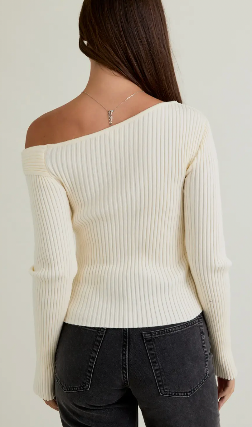 One Shoulder Ribbed Difference Detail Sweater Top