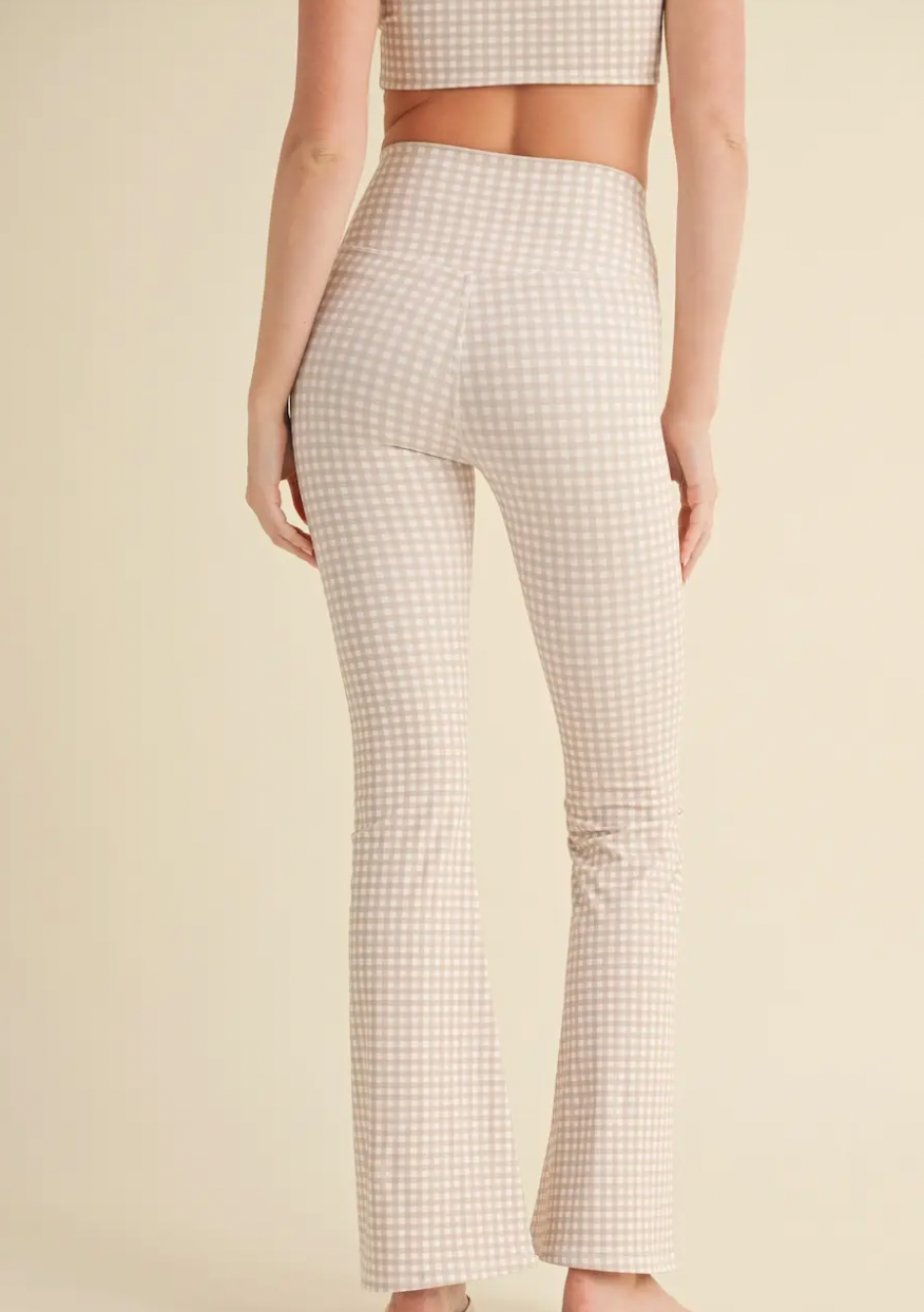 Gingham Print High Waist Crossover Flare Legging