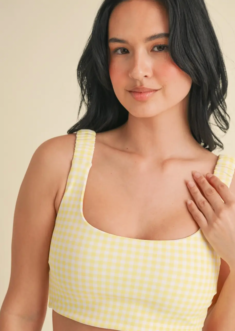 Gingham Print Ruched Bra Top Lemon
