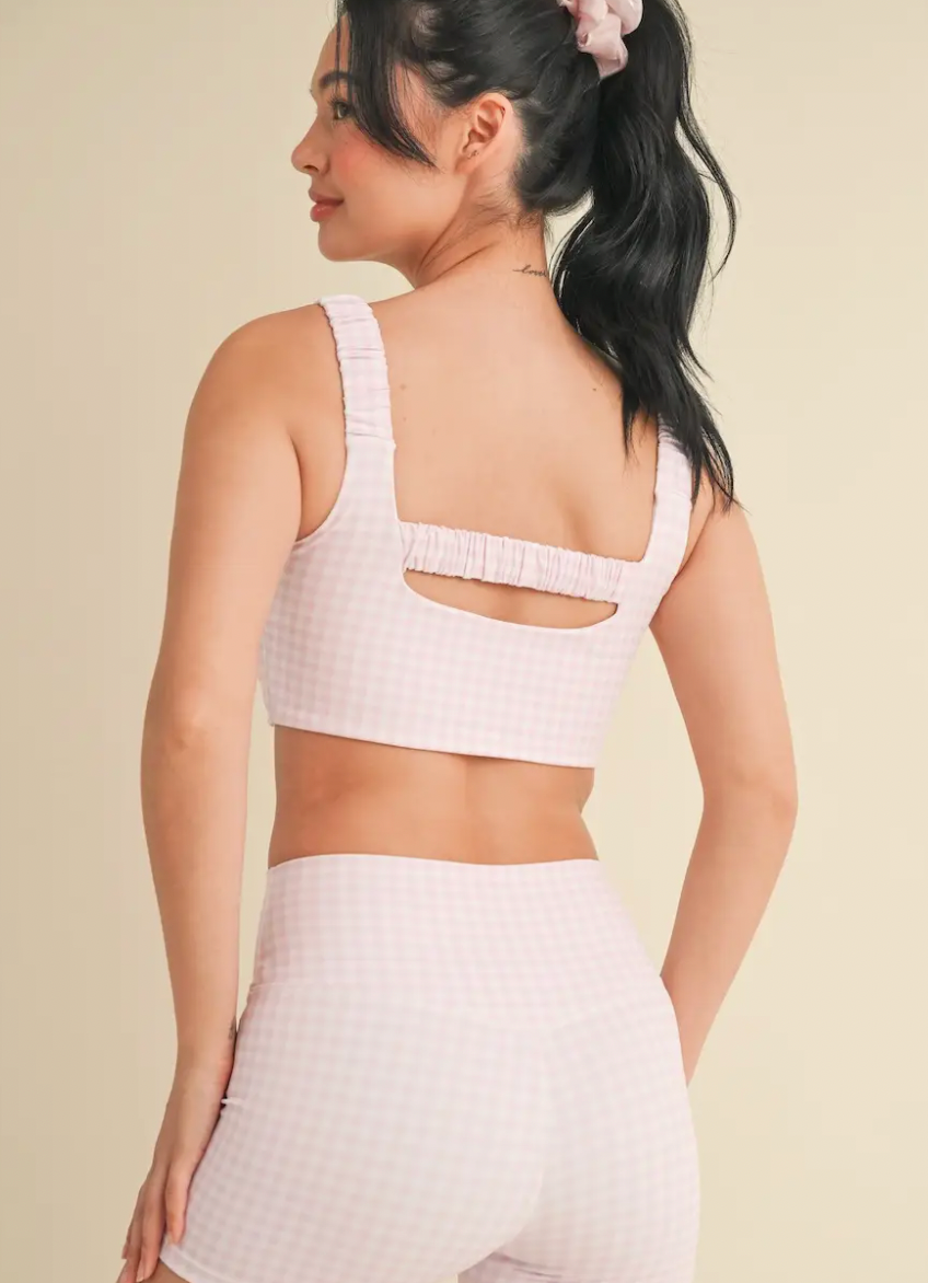 Gingham Print Ruched Bra Top Pink