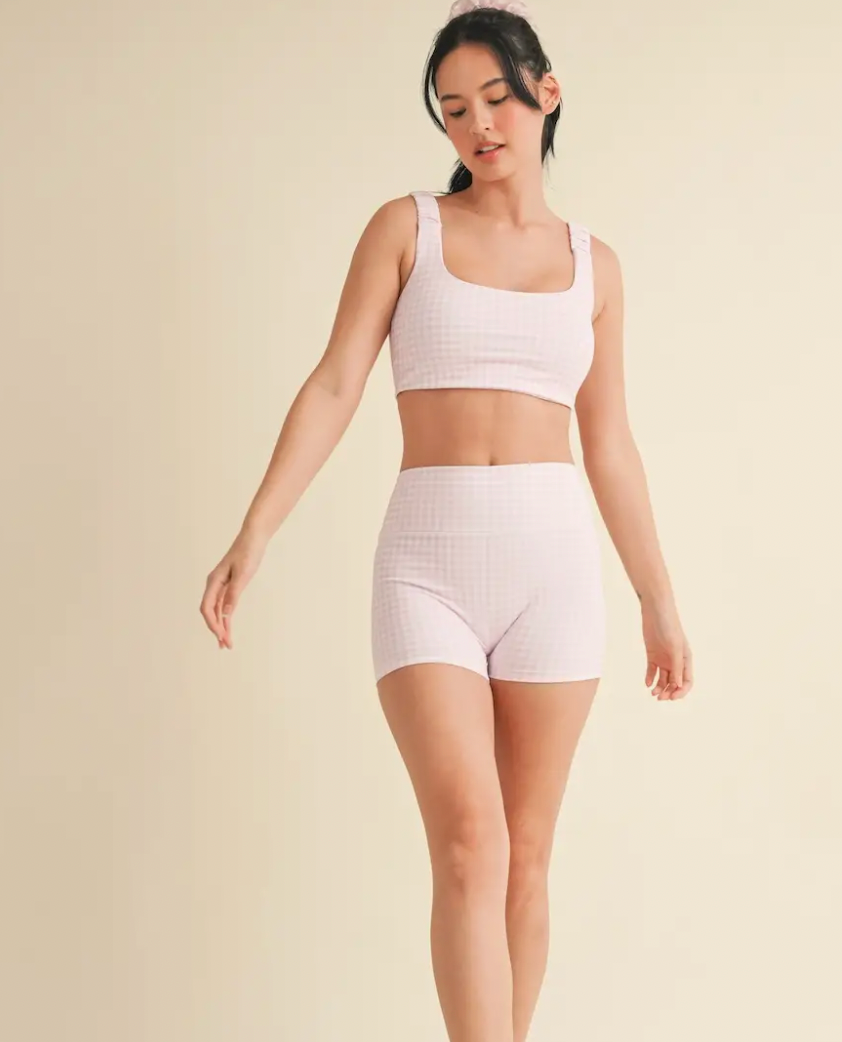 Gingham Print Ruched Bra Top Pink