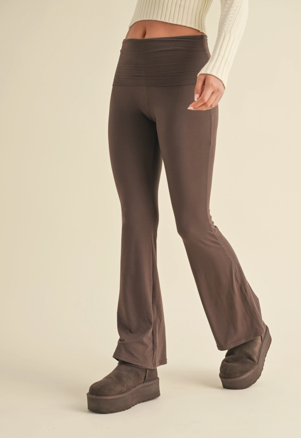 Soft Knit Foldover Flare Pants